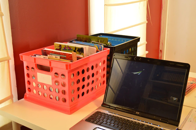 Milk Crates to organize Homeschool Curriculum