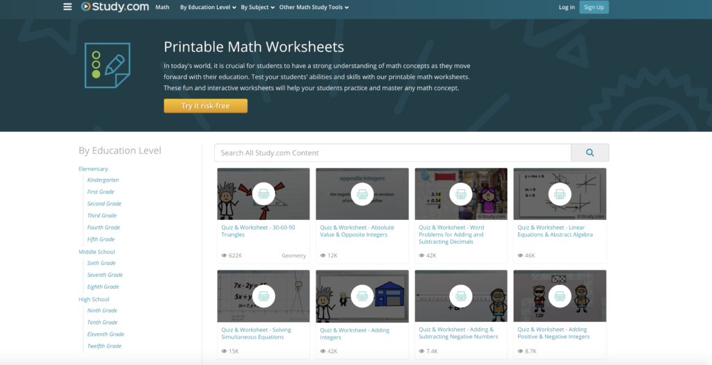 Teaching Math - Study.com Math Worksheets