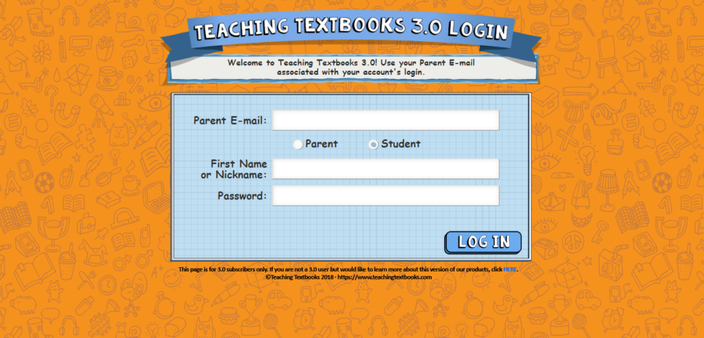 Teaching Textbooks 3.0 Login Page