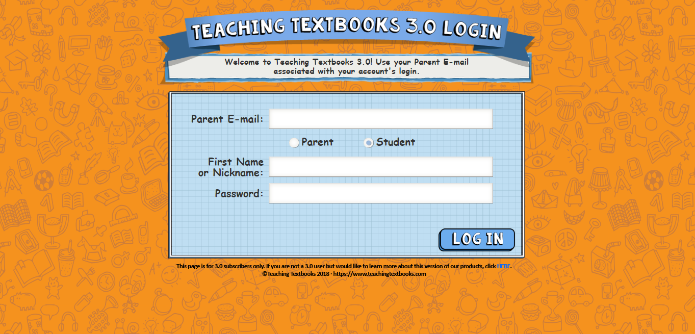 Teaching Textbooks 3.0 Login Page